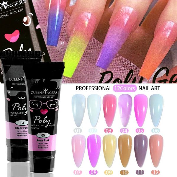 Esmalte de uñas 12 piezas / juego Mejora de uñas 15 ml Extensor de perlas fluorescentes láser UV Poterapia sin dolor Extensor de cristal Gel Pegamento para uñas Ycs-01 231020