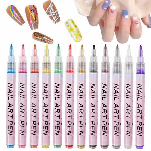 Vernis à ongles 12 stylos séchage rapide point d'ongle Graffiti stylo à points stylo de peinture acrylique bricolage forme Liner brosse pour les femmes 230928