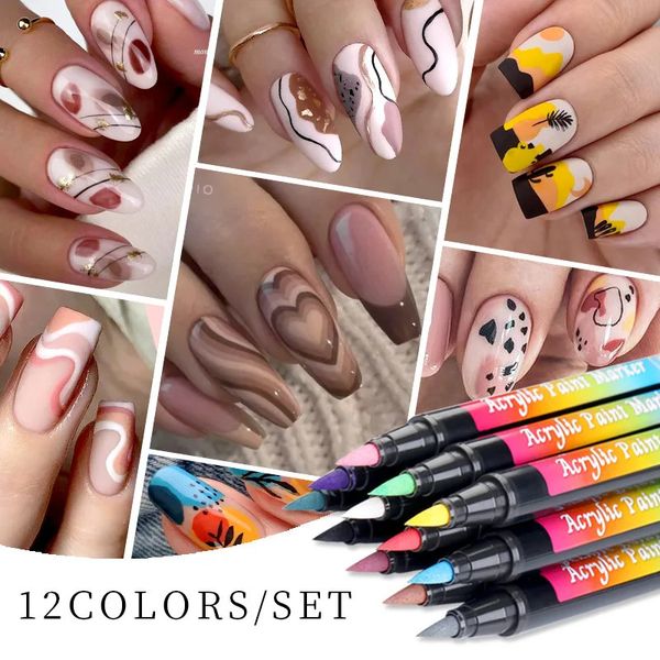 Vernis à ongles 12 couleurs/paquet Nail Art Graffiti stylo ensemble UV Gel vernis conception point peinture détaillant stylo brosses bricolage Nail Art orner outils 231011