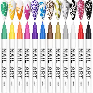 Vernis à ongles 12 Pcs 3D Couleur Vernis À Ongles Stylos Nail Dot Dessin Stylos Peinture Graffiti Ligne Dessin Stylo DIY Manucure Décoration Outils 230711