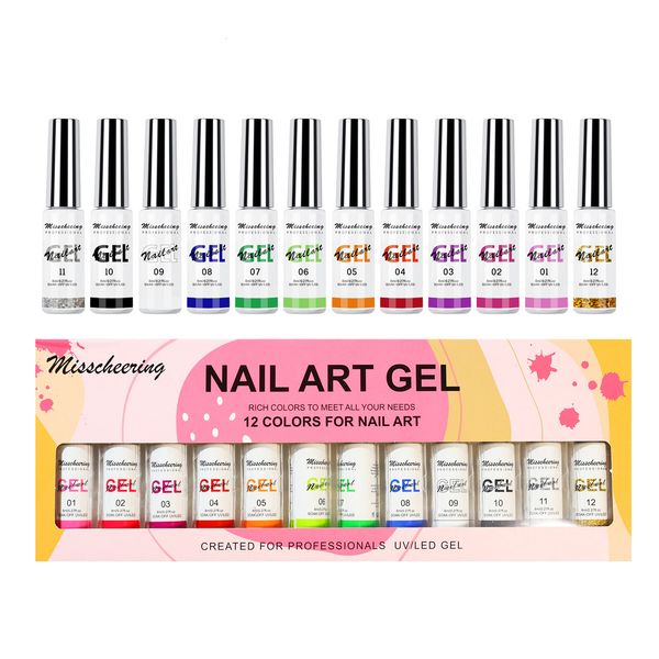 Esmalte de uñas 12PCS Esmalte de uñas Nail Art Liner Barniz Dibujo de uñas Esmalte en gel Pintura elástica Esmalte UV para línea DIY Manicure Art Decoration 230711