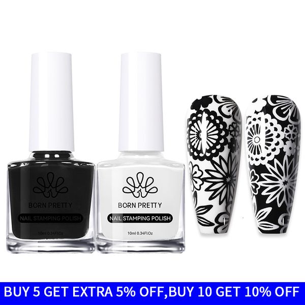 Vernis à ongles 2PcsSet 10ML Noir Blanc Stamping Vernis Or Argent pour Art Plaques Stamp Oil Series 230802