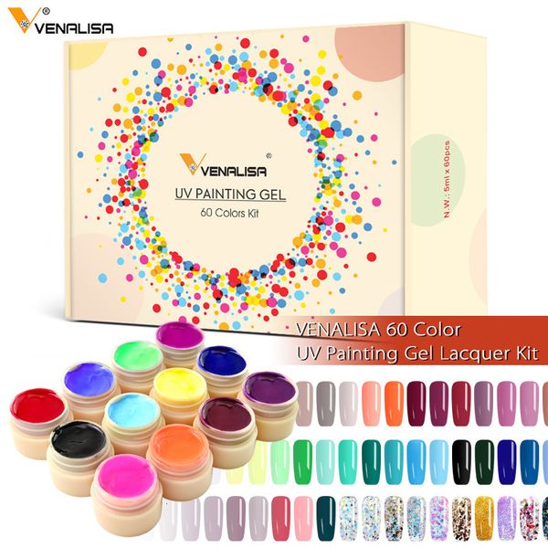 Polon de ongles 60pcskit Venalisa Painting Gel 5ml Pot Couverture complète Gel Gel Creamy Gel Solid Color Fabrice Off UV LED Nail Gel Kit 230811