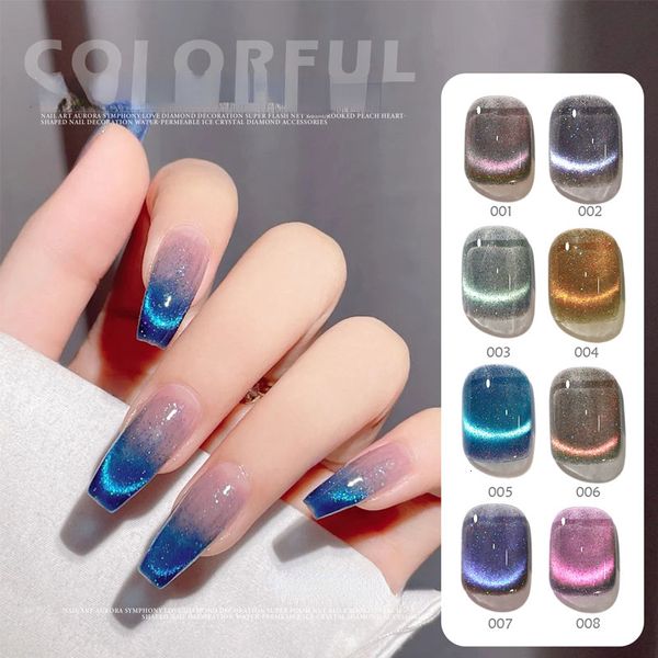 Uñas postizas azul cristal ojo de gato Arco Iris magnético Gel pegamento variedad arte brillante barniz UV para diseño 230425