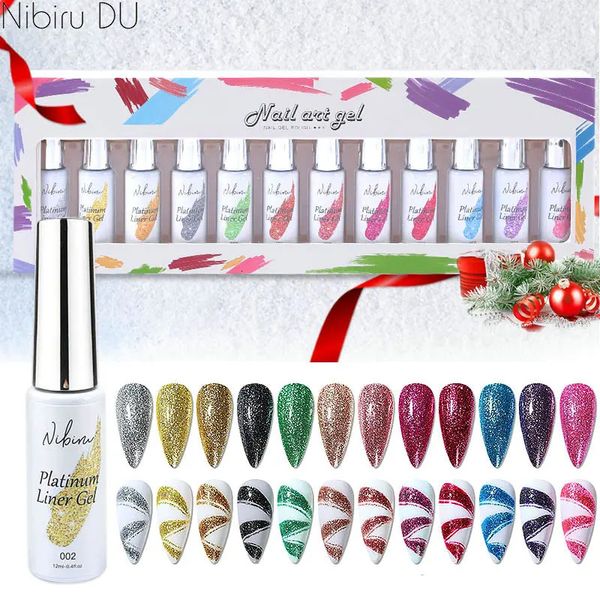 Esmalte de uñas Gel Liner Esmalte de uñas Kit de 12 colores para pintura de gancho Barniz brillante Platino Nai Art para Navidad 231205
