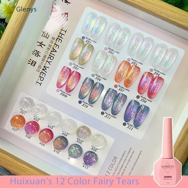 Vernis à ongles Glenys 12 couleurs Fée Larmes Nail Huile Gel Internet Flash Cloud View Fragmenté Diamant Polarisé Nail Set 230928