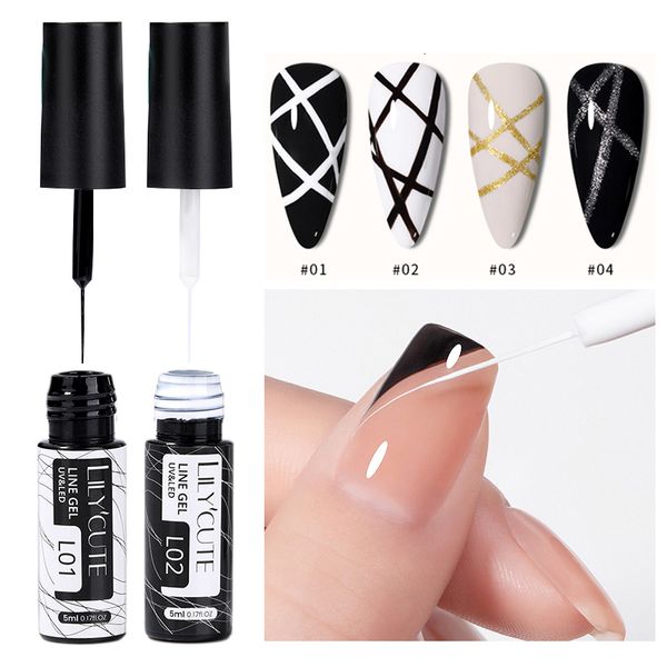 Vernis à ongles LILYCUTE 5 ml Liner Gel vernis à ongles 2 en 1 tête de brosse Ultra-fine français ligne de traction Graffiti peinture rayure Design Gel vernis 230905