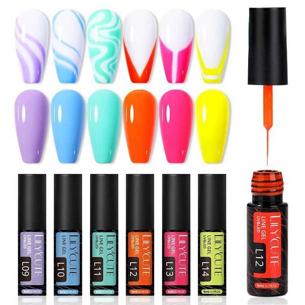 Vernis à ongles Lilycute 5 ml Nail Art Dougler le kit polonais 14 couleurs pour les ongles de peinture UV / LED dessinant Polonais peinture de vrac