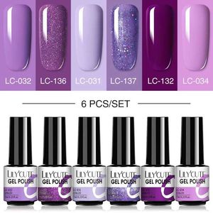 Nagellak lilycute 6pcs/set nagelgel polish zomer neon kleurrijke glitter voor manicure semi permanent afweek af van gel uv led verniskit y240425