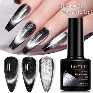 Vernis à ongles LILYCUTE 7ML Black Crystal Cat Gel magnétique scintillant scintillant Semi Permanent UV Art pas besoin de couleur de base 231020