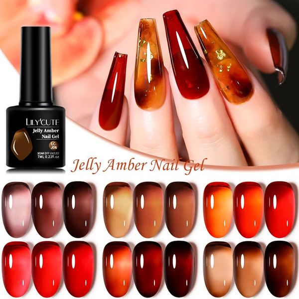 Esmalte de uñas LILYCUTE 7ML Jelly Amber Gel Art Dark Bloom Leopard Pattern Barnices UV semipermanentes 231020