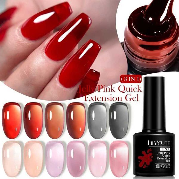 Vernis à ongles Lilycute 7 ml gelée rose rouge extension rapide gel vernis à ongles acrylique gel de construction transparent semi-permanent manucure uv vernis y240425