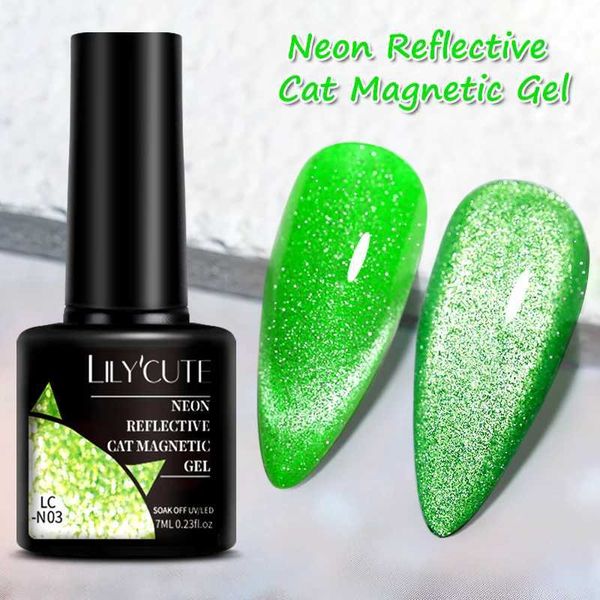 Vernis à ongles Lilycute 7 ml néon vert réfléchissant paillette chat gel magnétique gel vernis vernis semi-permanent gel art gel y240425