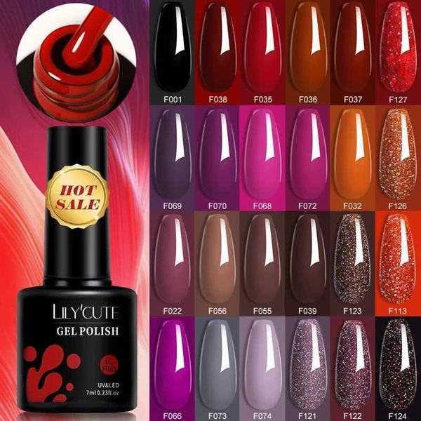 Esmalte de uñas Lilycute 7ml Purple Red Gel esmalte de uñas Manicura Manicura Sumergente LED Gel UV Varniz semi permanente capa mate esmalte Y240425