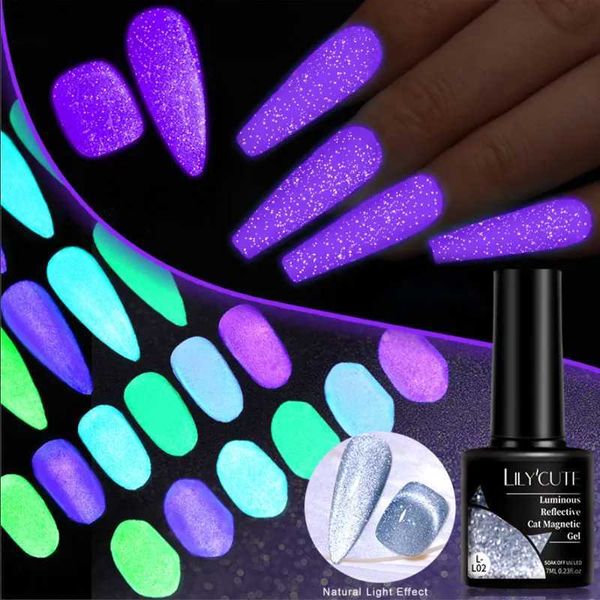 Esmalte de uñas lilycute luminoso gato magnético gel magnético esmalte de uñas brillo en la oscuridad color púrpura fluorescente remoje de arte de uñas UV barniz Y240425