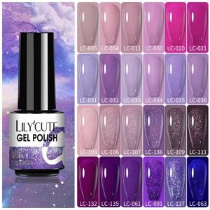 Nagellak Lilycute nagelgel Poolse UV Semi Permanent Ice Purple Serise Nail Art All For Manicure Led Gel Base Top Coat Gel Varnish Pools Y240425