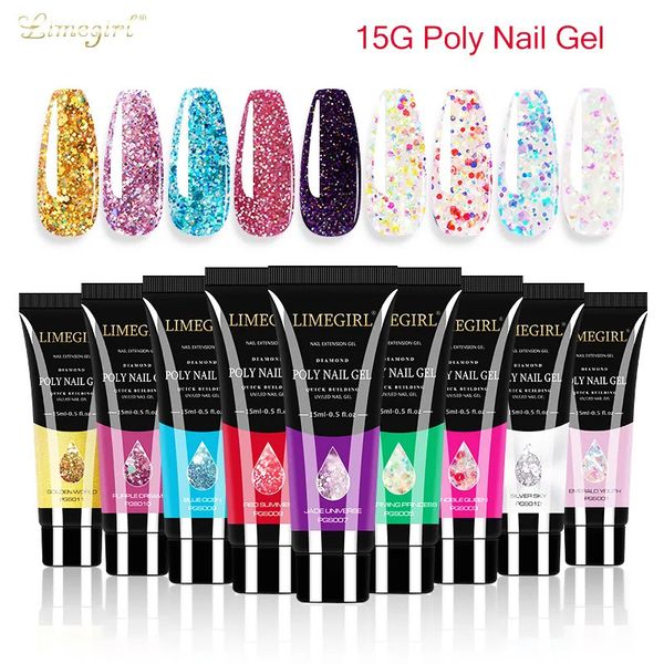 Esmalte de uñas Limegirl 15 ml Poly Gel Glitter Building para manicura Diseño de arte Extensión de poligeles luminosos 231020