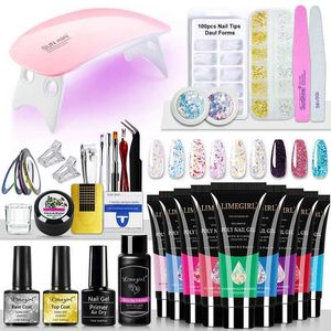 Nagellak limegirl poly nagel gel kit UV LED -lampgel vernis gelpolish set poly nagel gels kit snel gebouw Langdurige extensieset T240510