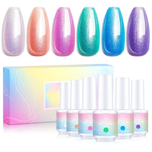 Esmalte de uñas Makartt Gel Nail Polish Set Glitter Pearl Gel Kit 6 colores Rainbow Nail Polish 8ml Pink Blue Sliver Mermaid Soak Off 230928