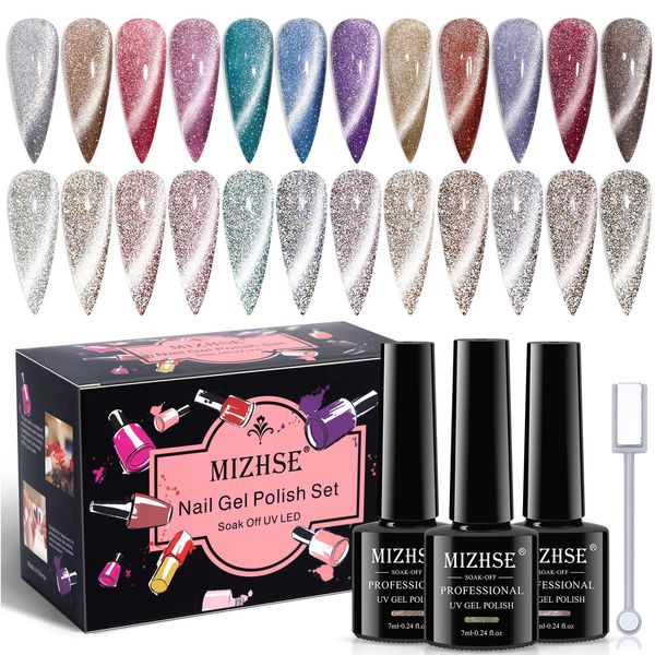 Vernis à ongles MIZHSE 12PCSSET Cat Eye Gel magnétique 9D Glitter réfléchissant Semi Permanent Soak Off UV LED Manucure Art 231012