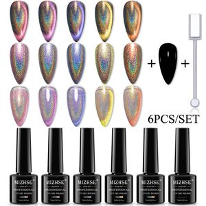 Vernis à ongles MIZHSE 6 pièces holographique 9D Gel pour les yeux de chat ensemble laser magique vernis UV semi-permanent hybride pour l'art 231012