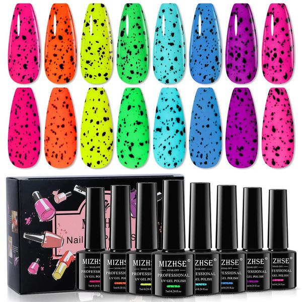 Vernis à ongles MIZHSE 7ML8PCS Gel de coquille d'oeuf au néon Printemps Fluorescence Couleur Caille Lumineux Effet Oeuf Glitter Art Top Coat 231012