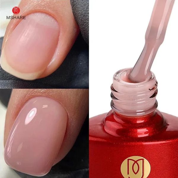 Vernis à ongles MSHARE Gel de Base en caoutchouc rose laiteux paillettes Camouflage couleur manteau Soak Off ongles Gels vernis laque 10 ml UV LED Gel vernis 231016