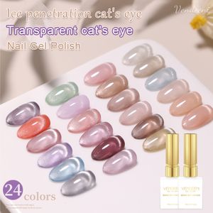 Faux Ongles Vendeeni 24 Couleurs Cristal Transparent Cat Eye Gel Gelée Nude Art Laque Magnétique UV Soak Off Vernis 230425