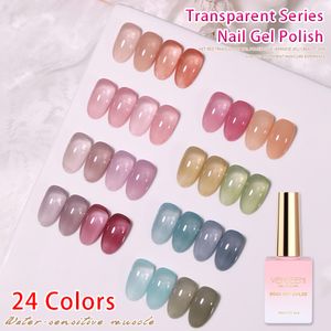 Faux Ongles Vendeeni 24 Couleurs Gelée Gel Transparent Nude Rose Couleur de Peau UV Soak Off Vernis Jade Art Laque 15 ml 230425