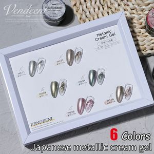 Nagellak Vendeeni 6 ColorsSet Japanse Metalen Crème Gel Art Schilderen Rand Lijn Vernis Glitter Platina Lak 231012