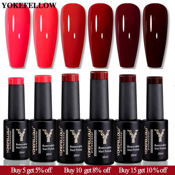 Vernis à ongles YOKEFELLOW 10ML Gel Vernis à ongles Sparkle Red Gel Polish Soak Off UV LED Gel Vernis 122 couleurs Nail Art Manucure Cadeaux pour femmes 230706