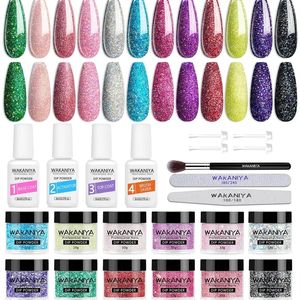 Nail Powder Dip Kit -12 Colors Glitter Fall Dipping Powder With 4 Liquids Base Top Coat Activator Nail Brusher Dip Nails Starter System Set For Dip Manicure DIY Nails