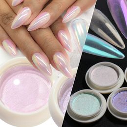 Nagelpoeder Pigment Spiegel Shell Parel Wit Wrijven op Nagel Glitter Stof Chroom Aurora Manicure Nail Art Decoratie 240301