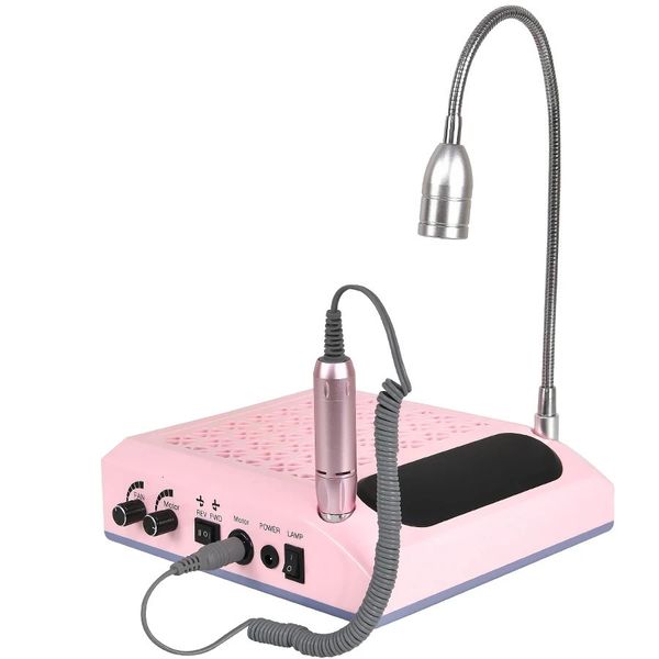 Pantalla de práctica de uñas 4 en 1 Máquina perforadora de uñas 80W 30000 RPM Potente ventilador recolector de polvo de succión de uñas con lámpara Aspiradora de uñas Pulidora de manicura 231202