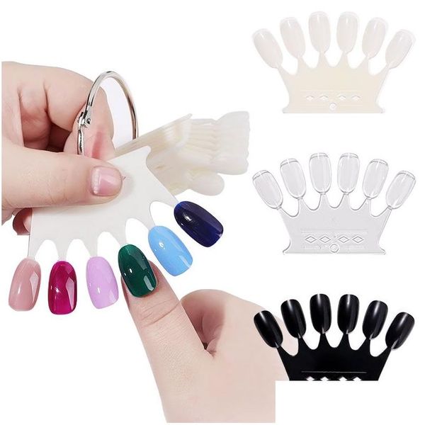 Nail Practice Display 6X10Pcs Forma de corona Puntas de uñas postizas Esmalte de plástico Swatch Natural / Clear / Black Showing Shelf Diy Manicure To Dhjnh