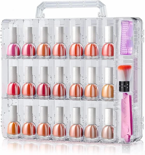 Présentoir de pratique des ongles Organisateur de vernis portable Support double face transparent Stockage de gel pour 48 bouteilles avec 6 séparateurs réglables 231023