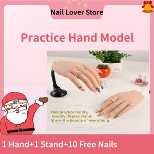 Exhibición de práctica de uñas Mano de entrenamiento de uñas de silicona con los dedos de ajuste de ventosa para uñas acrílicas Maniquí de arte Pantalla de modelo de mano falsa 231207