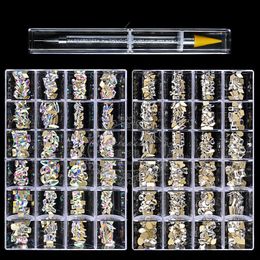 NAI NAIL RIDESTONE SET 480PCSBox met één PC Dot Pen Crystals AB Diy Rhinestones Gold Bottom Glass Stones voor nagelkunstaccessoires 240410