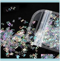 Nagelsalon Gezondheid Schoonheid nagelkunstdecoraties 2G/zak Holografische glitterpailletten Zilverkleurige lettervorm Vlok 3D Kleurrijk Aessories2581985