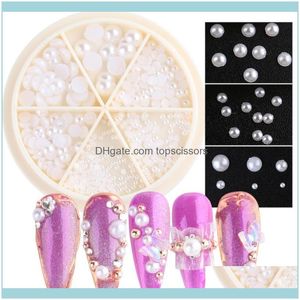 Salón de uñas Salud Beautynail Art Decoraciones Perlas 3D Decoración de lentejuelas con brillo blanco vintage Cuentas mixtas medias redondas Strass Charms Aessor