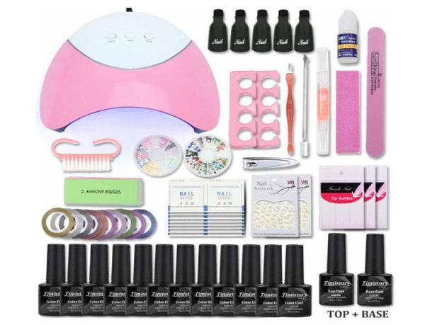 Juego de uñas con lámpara Led UV, 36W, 12 colores, esmalte de uñas en Gel, Kit de uñas acrílicas, capa superior para Base, barniz de Gel, herramientas de manicura Set7867677