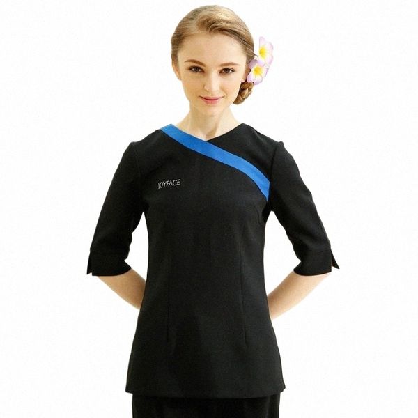 Tienda de uñas Ropa de trabajo Otoño e invierno Belleza Sal Uniforme Conjunto negro SPA Belleza Uniformes Hotel Recepti Uniforme w5cM #