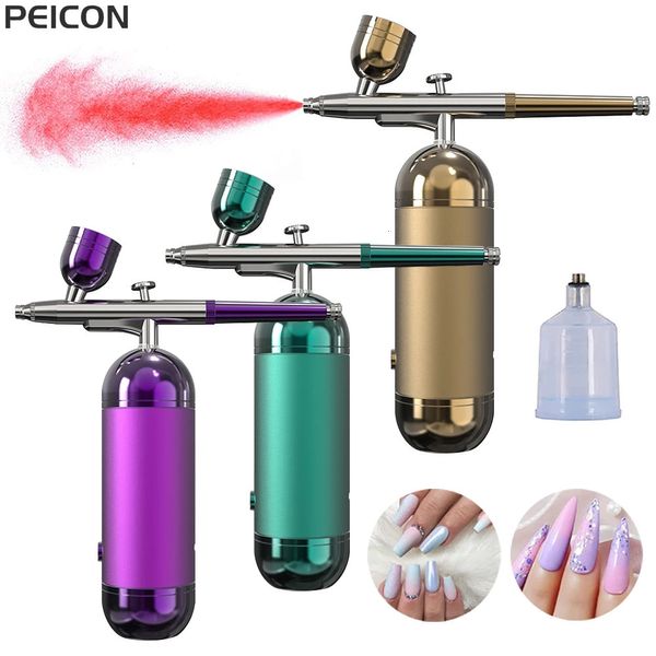 Pistola pulverizadora de uñas con compresor, pistola pulverizadora portátil para pintura de pasteles de uñas, pistola pulverizadora para decoración de uñas, juego de cepillos de aire con compresor 240113