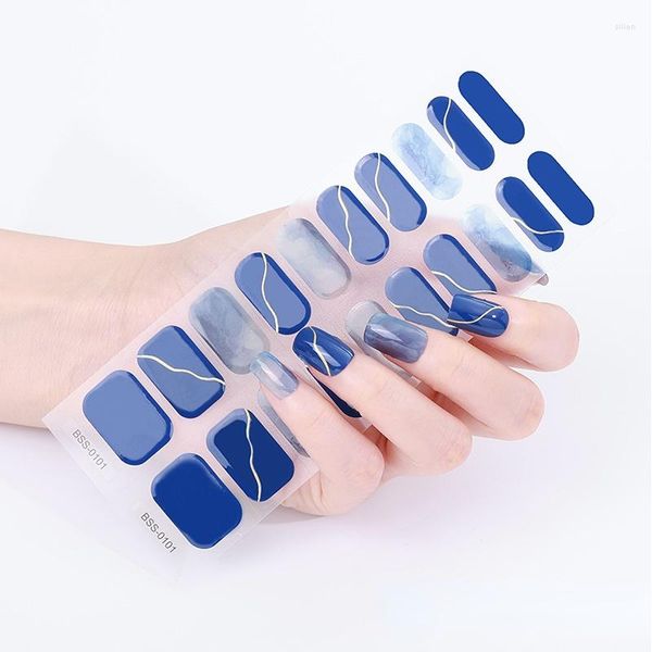 Adesivi per unghie 1 foglio Gel semi polimerizzato Full Cover Solid Blue Wraps Strisce autoadesive per manicure art