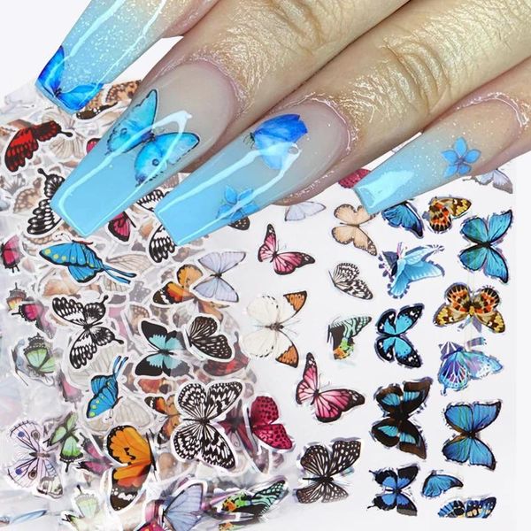 Pegatinas para uñas, 10 Uds., deslizadores de mariposa, láminas holográficas, envolturas de papel de transferencia, decoraciones artísticas para uñas 3D, calcomanías de manicura