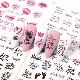 Nagelstickers 12 stks Hartslag Manicuring Liefdesbrief Bloem Sliders Voor Nagels Water Decals Art Decoratie Transfer Sticker Tips