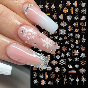 Nagelstickers 1pc Sneeuw Art Kerstmis Goud Witte Bladeren Sneeuwvlokken Decals Glitterfolie 3D DIY Decoraties Winter Slider