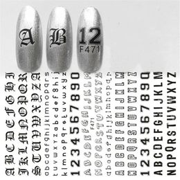 Pegatinas de uñas 1pcs letra símbolo de letra 3d número negro transferencia de agua calcomanía controles deslizantes para decoración de arte tatuaje