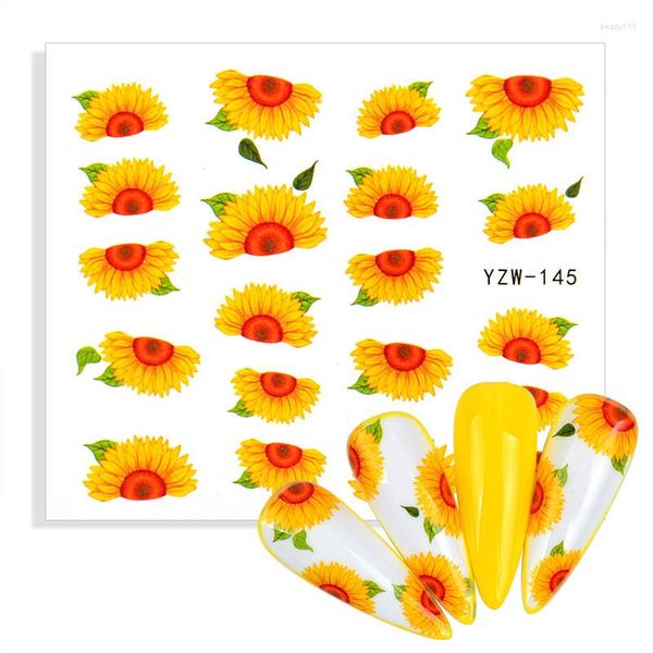 Autocollants pour ongles 1 pièces fleurs de tournesol fleurs Art décalcomanies à l'eau feuilles de transfert curseurs décorations pour manucure