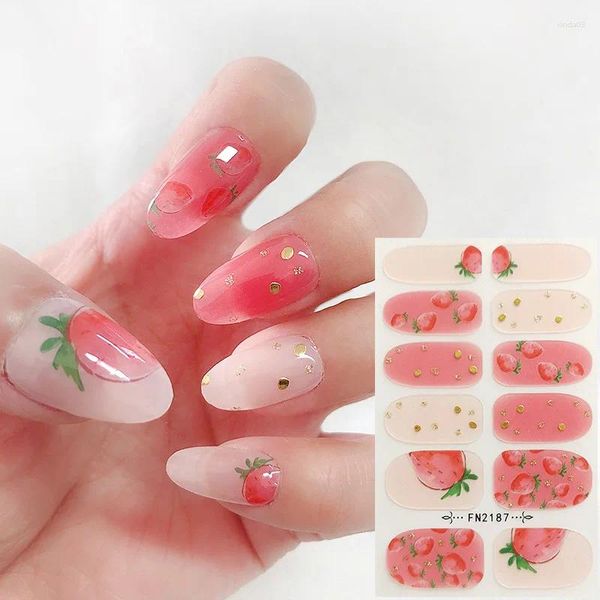 Pegatinas de uñas 1 hoja 3D pegatina de fresa cubierta completa deslizante calcomanías de primavera y verano decoración creativa DIY manicura de belleza para mujeres